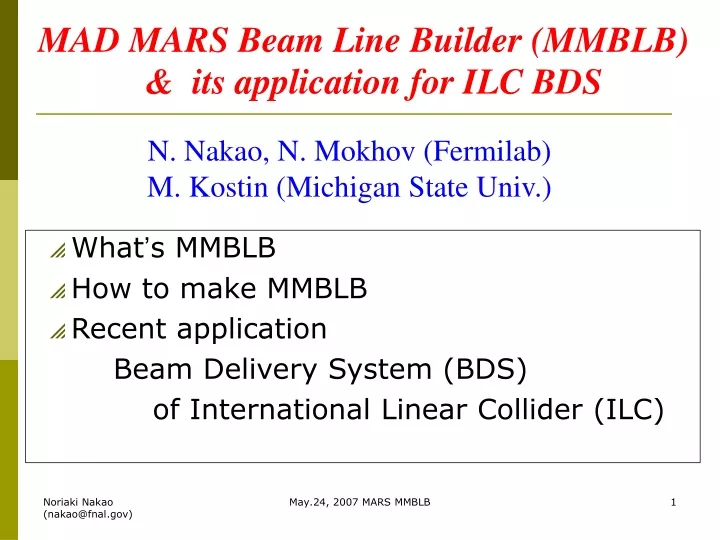 mad mars beam line builder mmblb its application