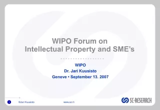 WIPO Forum on  Intellectual Property and SME’s