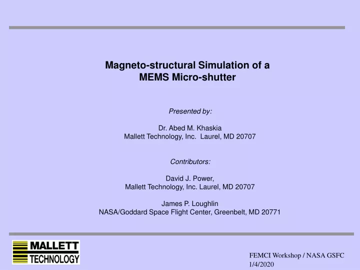 magneto structural simulation of a mems micro