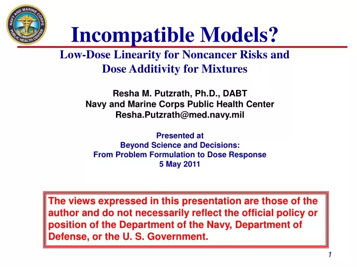 incompatible models low dose linearity for noncancer risks and dose additivity for mixtures