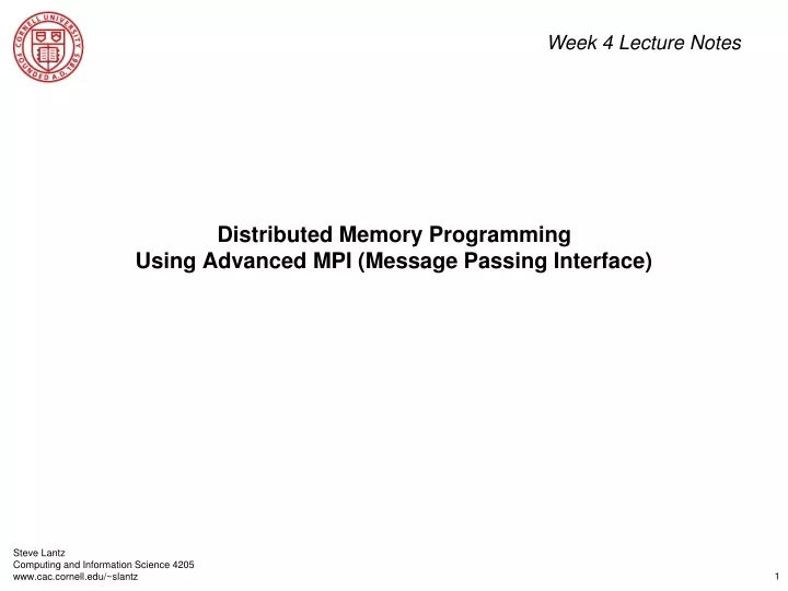 distributed memory programming using advanced mpi message passing interface