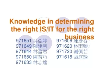 Knowledge in determining the right IS/IT for the right business