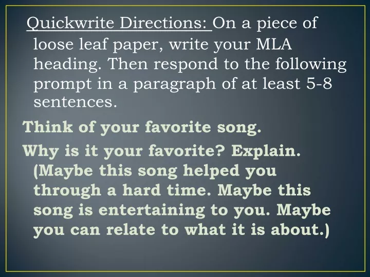quickwrite directions on a piece of loose leaf