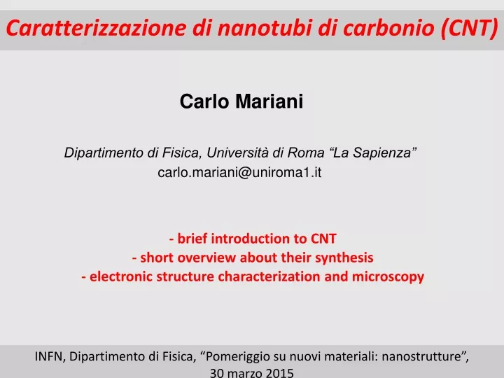 caratterizzazione di nanotubi di carbonio cnt