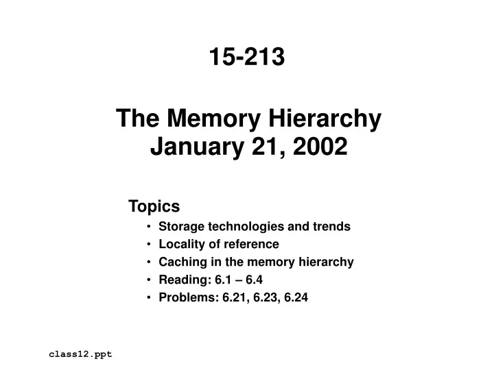the memory hierarchy january 21 2002