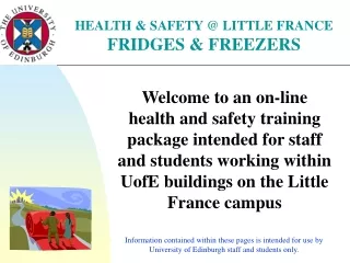 HEALTH &amp; SAFETY @ LITTLE FRANCE FRIDGES &amp; FREEZERS