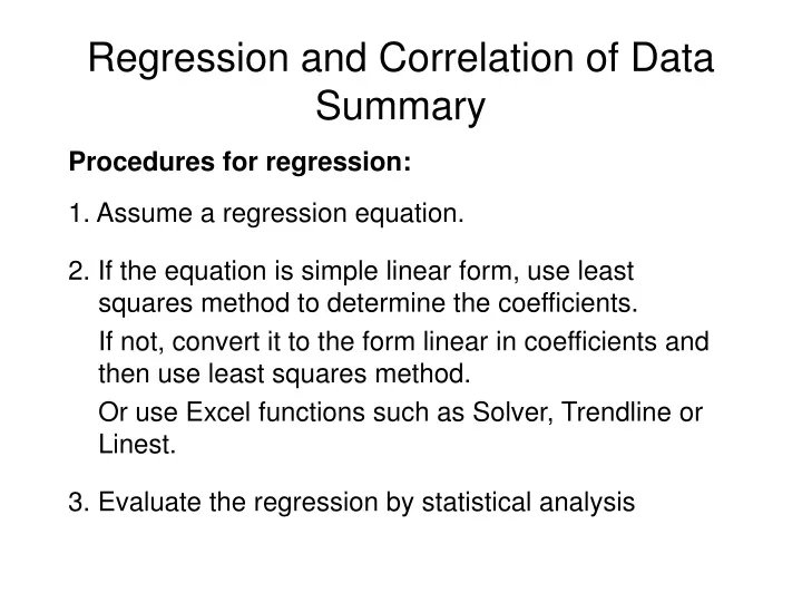 regression and correlation of data summary