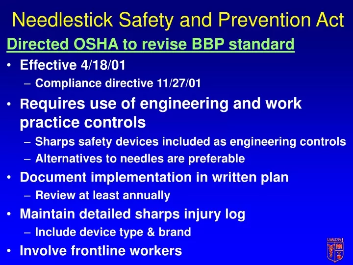 needlestick safety and prevention act