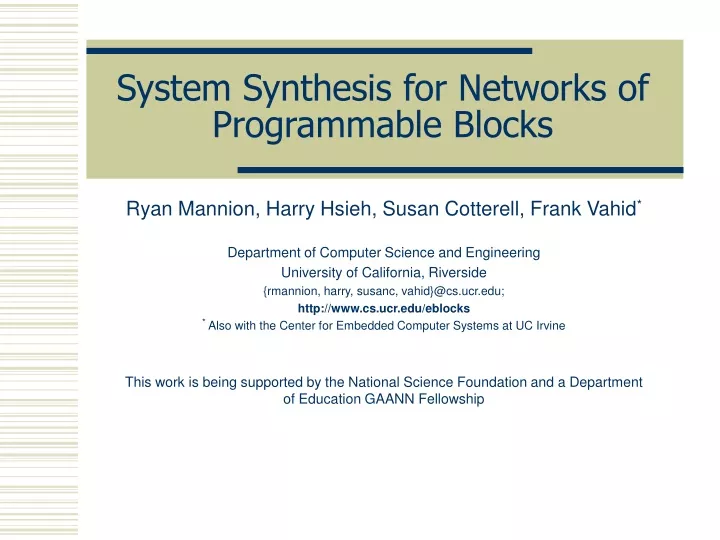 system synthesis for networks of programmable blocks