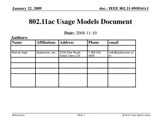 802.11ac Usage Models Document