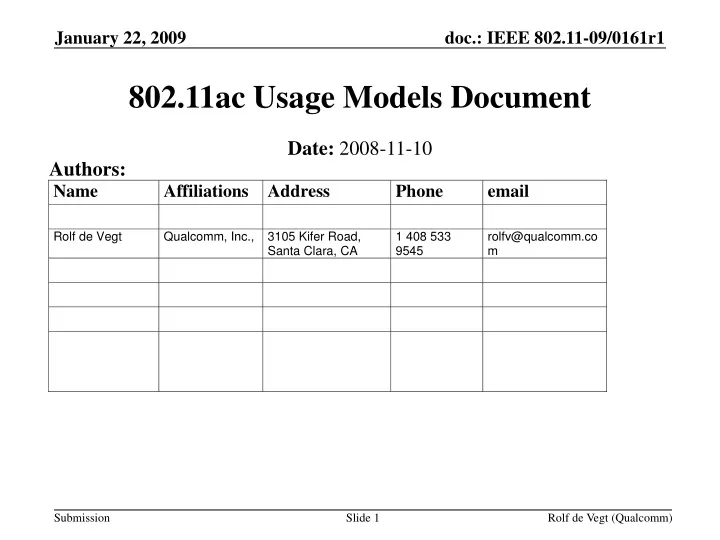 802 11ac usage models document