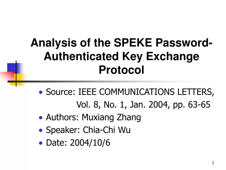 analysis of the speke password authenticated key exchange protocol