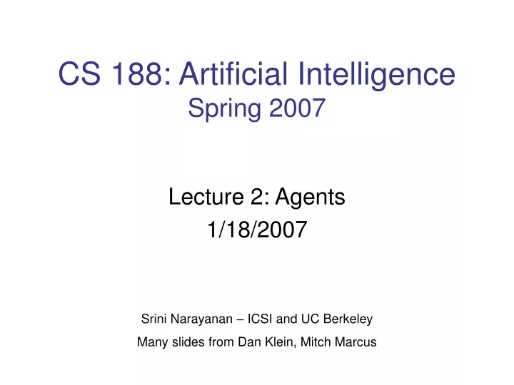 cs 188 artificial intelligence spring 2007