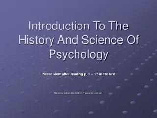 Introduction To The History And Science Of Psychology