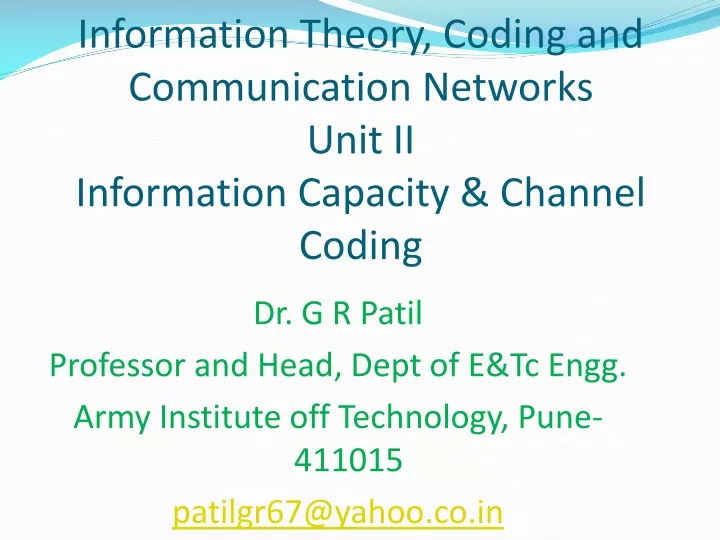 information theory coding and communication networks unit ii information capacity channel coding