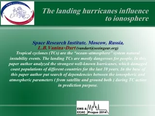 The landing hurricanes influence to ionosphere