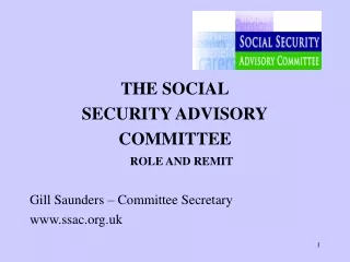 THE SOCIAL SECURITY ADVISORY COMMITTEE ROLE AND REMIT  Gill Saunders – Committee Secretary