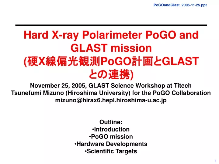 hard x ray polarimeter pogo and glast mission