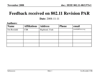 Feedback received on 802.11 Revision PAR