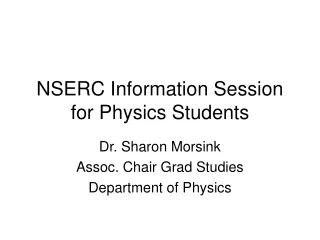 NSERC Information Session for Physics Students