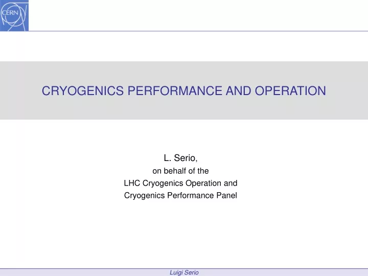 cryogenics performance and operation