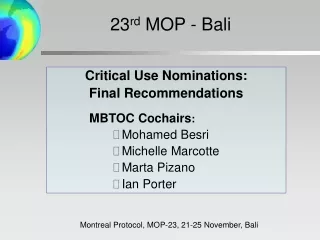 Critical Use Nominations:  Final Recommendations 	        MBTOC Cochairs :   Mohamed Besri