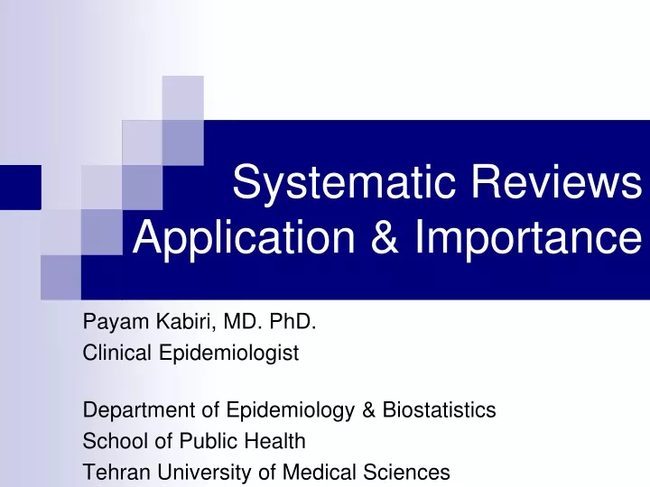 systematic reviews application importance