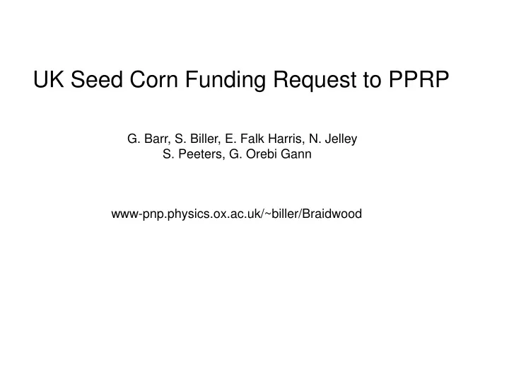 uk seed corn funding request to pprp