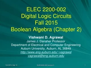ELEC 2200-002 Digital Logic Circuits Fall 2015 Boolean Algebra (Chapter 2)