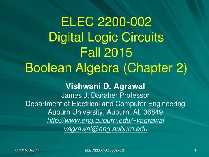 elec 2200 002 digital logic circuits fall 2015 boolean algebra chapter 2