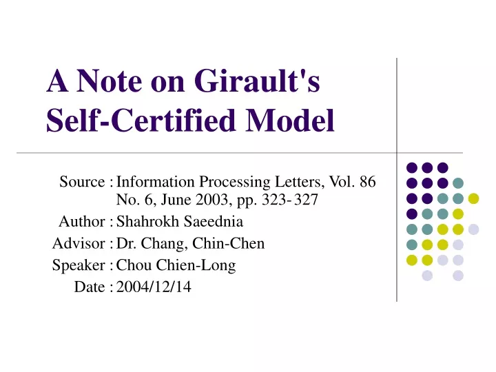 a note on girault s self certified model