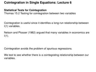 Cointegration in Single Equations: Lecture 6