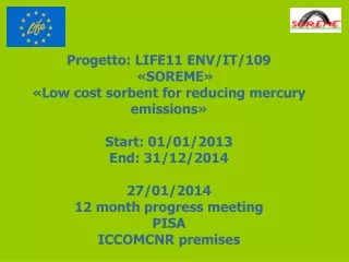 Progetto : LIFE11 ENV/IT/109   «SOREME» « Low cost sorbent for reducing mercury emissions »