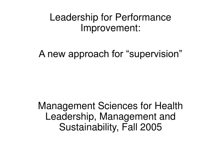 leadership for performance improvement