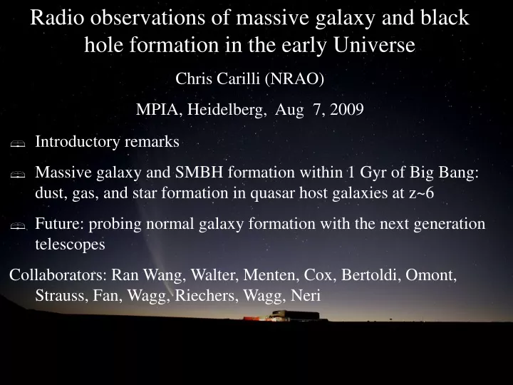 radio observations of massive galaxy and black
