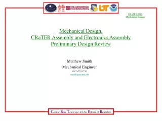 Mechanical Design,  CRaTER Assembly and Electronics Assembly Preliminary Design Review