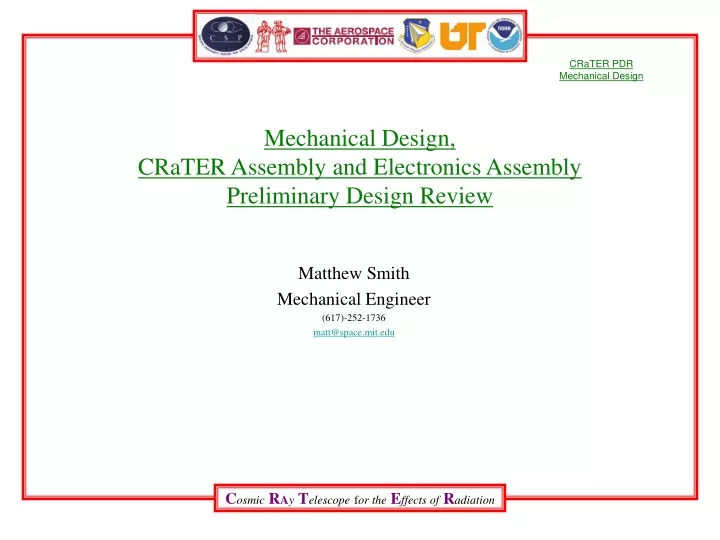 mechanical design crater assembly and electronics assembly preliminary design review