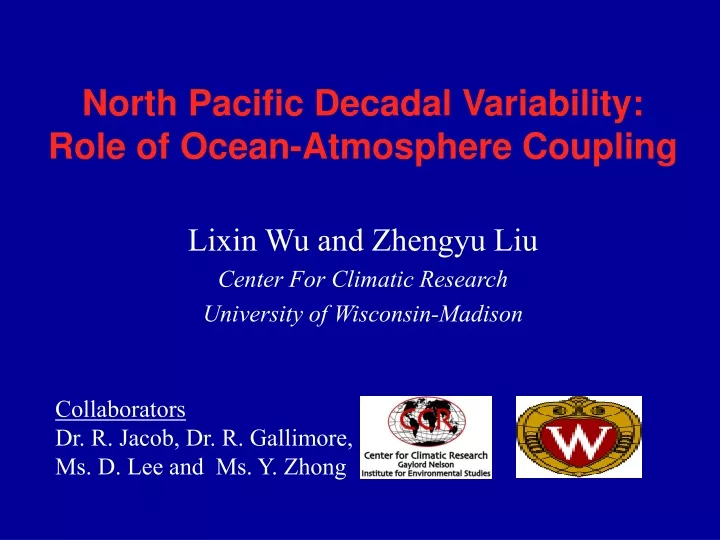 north pacific decadal variability role of ocean atmosphere coupling