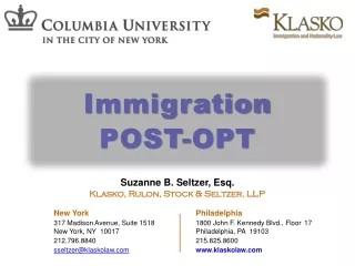 Suzanne B. Seltzer, Esq.  Klasko, Rulon, Stock &amp; Seltzer, LLP New York 			Philadelphia