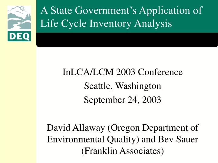 a state government s application of life cycle inventory analysis