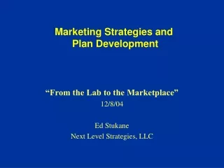 Marketing Strategies and  Plan Development