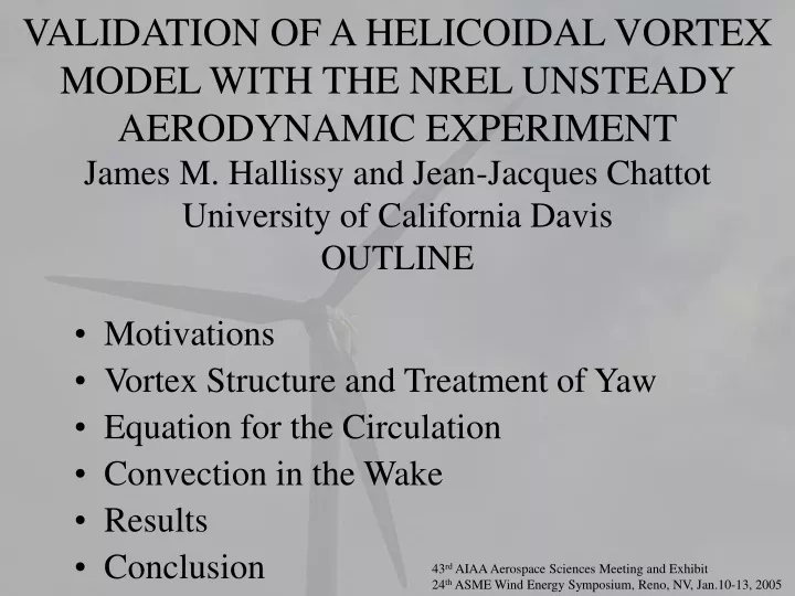 validation of a helicoidal vortex model with