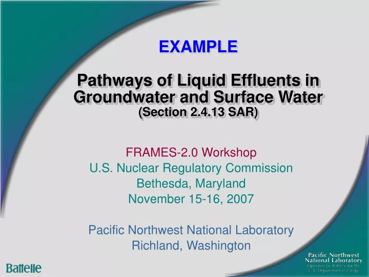 example pathways of liquid effluents in groundwater and surface water section 2 4 13 sar