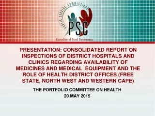 THE PORTFOLIO COMMITTEE ON HEALTH  20 MAY 2015