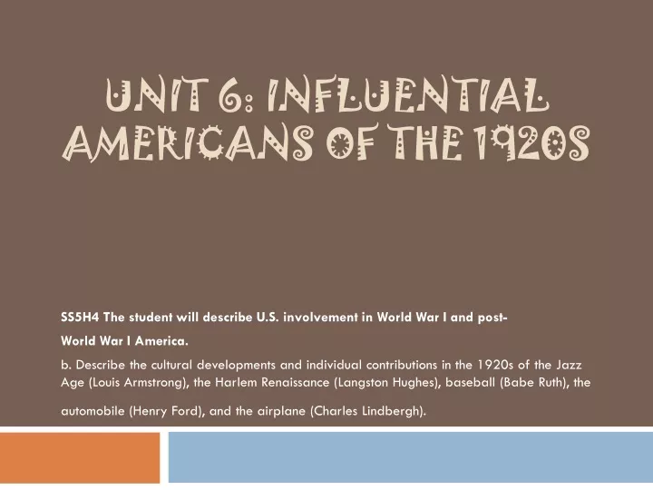 unit 6 influential americans of the 1920s