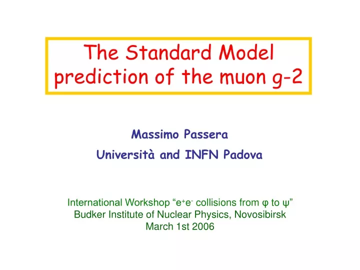the standard model prediction of the muon g 2