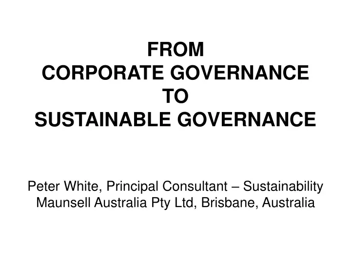 from corporate governance to sustainable governance