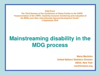 Maria Martinho United Nations Statistics Division DESA, New York martinho@un