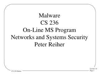 Malware CS 236 On-Line MS Program Networks and Systems Security  Peter Reiher