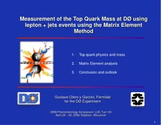 Top quark physics and mass Matrix Element analysis Conclusion and outlook